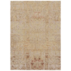 Rug & Kilim’s Distressed European Rug in Beige-brown & Gold Florals