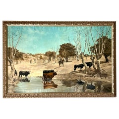 Vintage Boho Original Western Landscape Oil Painting on Canvas