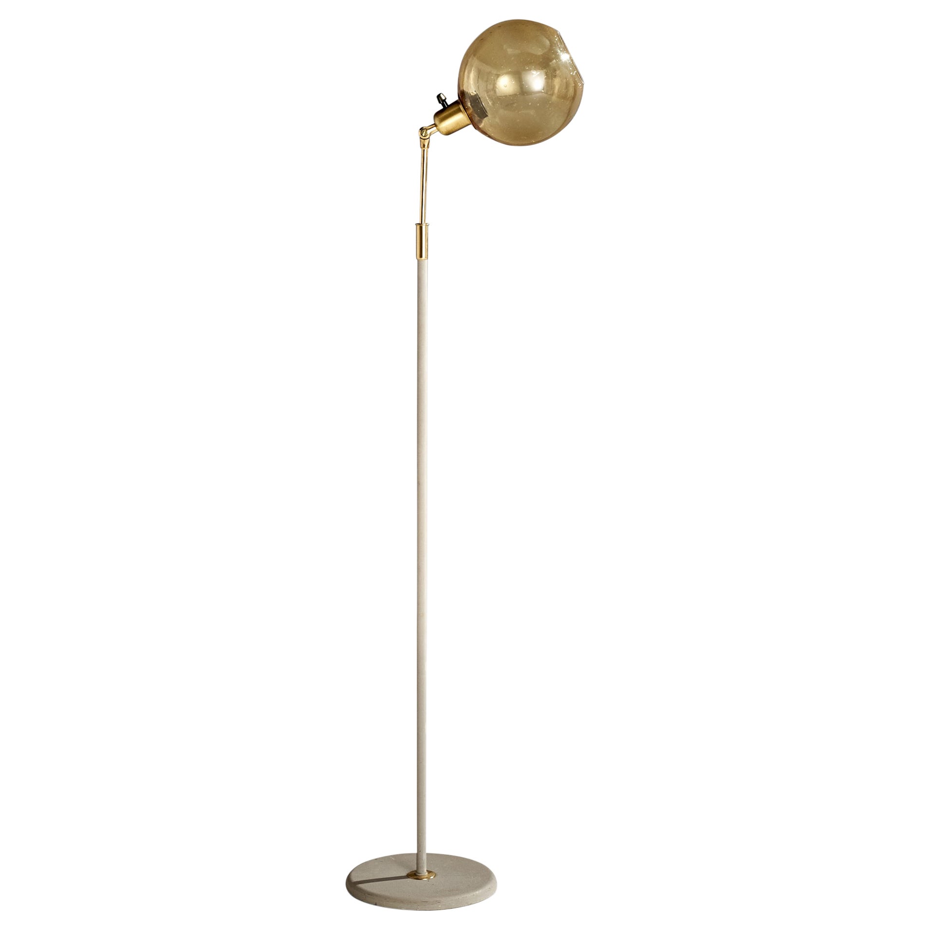 Lampadaire de designer suédois, laiton, métal, verre, Suède, années 1950