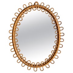 Specchio da parete di design italiano, bambù, rattan, Italia, anni '60