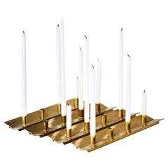 Pierre Forssell Set of Four Rectangular Brass Candlesticks, 16 Candles Skultuna 