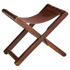 Sgabello di design danese, legno, pelle, Danimarca, anni '40