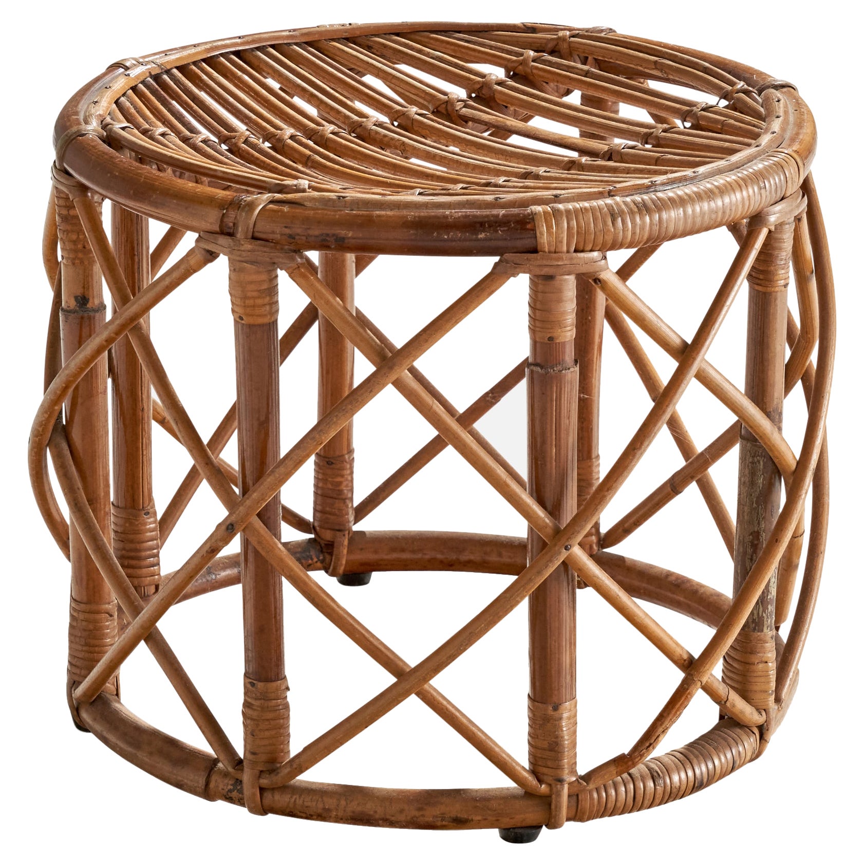 Italian Designer, Stool, Rattan, Bamboo, Italy, 1960s