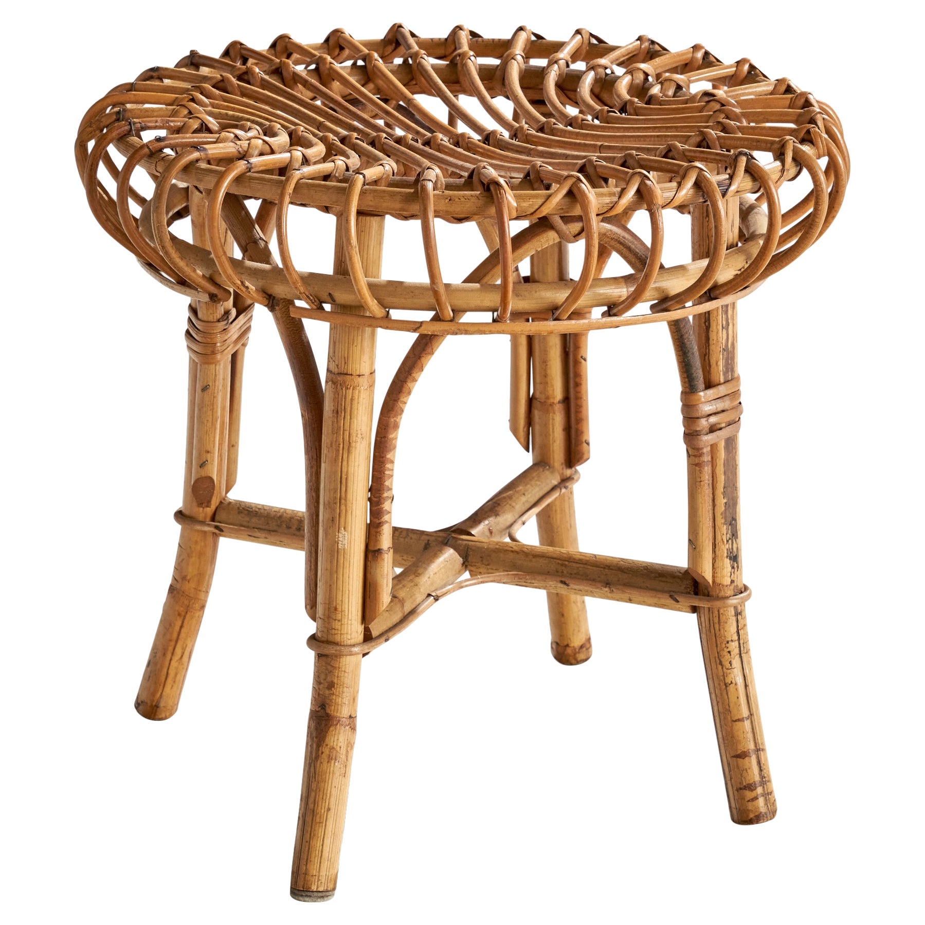 Italian Designer, Stool, Rattan, Bamboo, Italy, 1960s