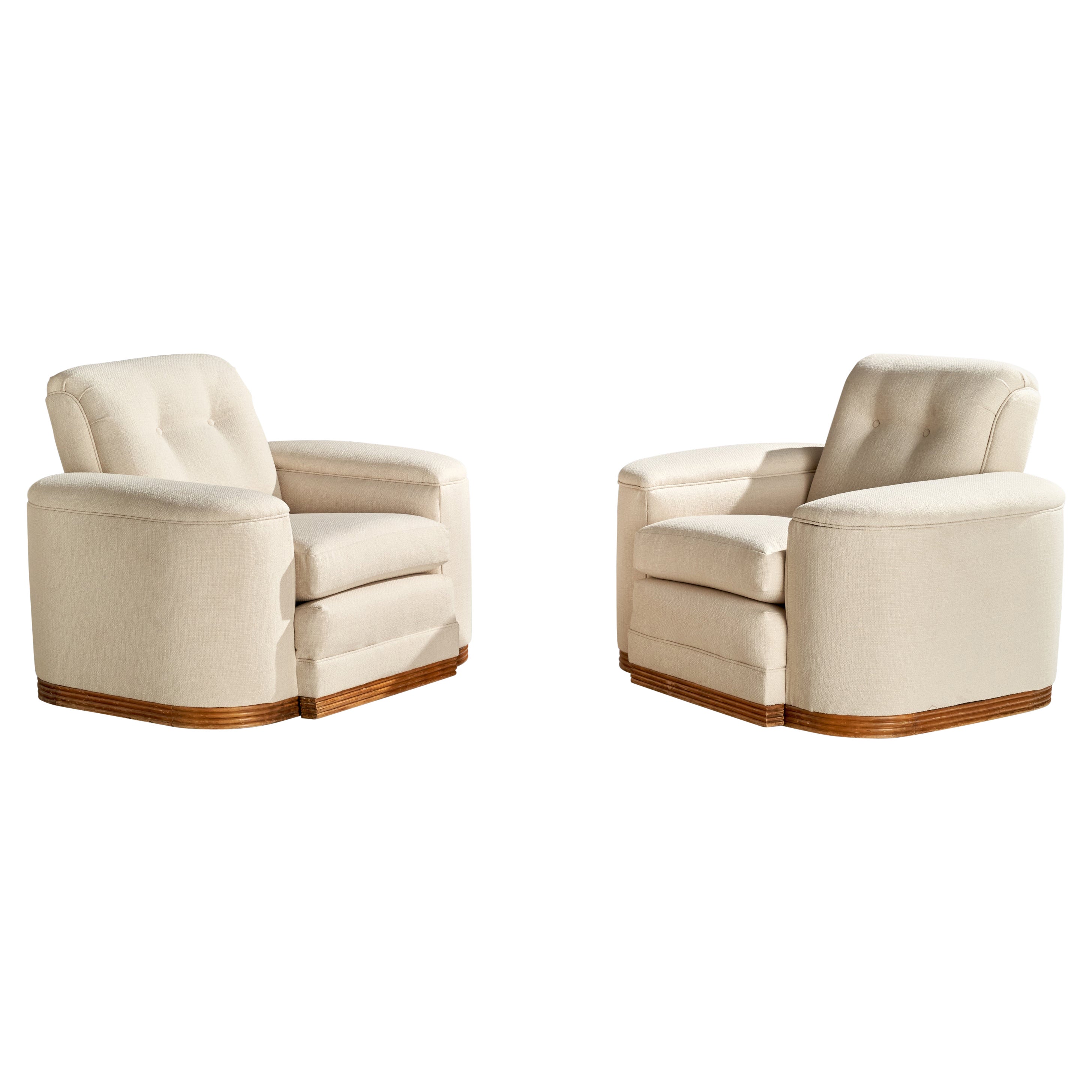 American Designer, Lounge Chairs, Wood, Fabric, USA, 1950s