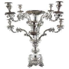 Early Old Sheffield Silver Plate Foliate Epergne Eight-Arm Candelabra circa 1840