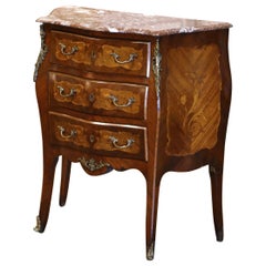 Early 20th Century French Louis XV Marble Top Walnut Marquetry Chest of Drawers