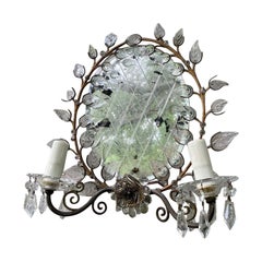 19thc French Art Nouveau Bronze Vine / Crystal Petals Wall Mirror Maison Bagues