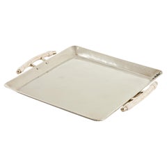 Bandeja cuadrada pequeña de cuero Salta, Alpaca Plata y Cuero