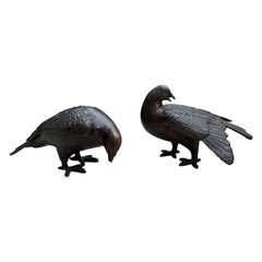 Paire de sculptures d'oiseaux en bronze, Japon, vers 1970