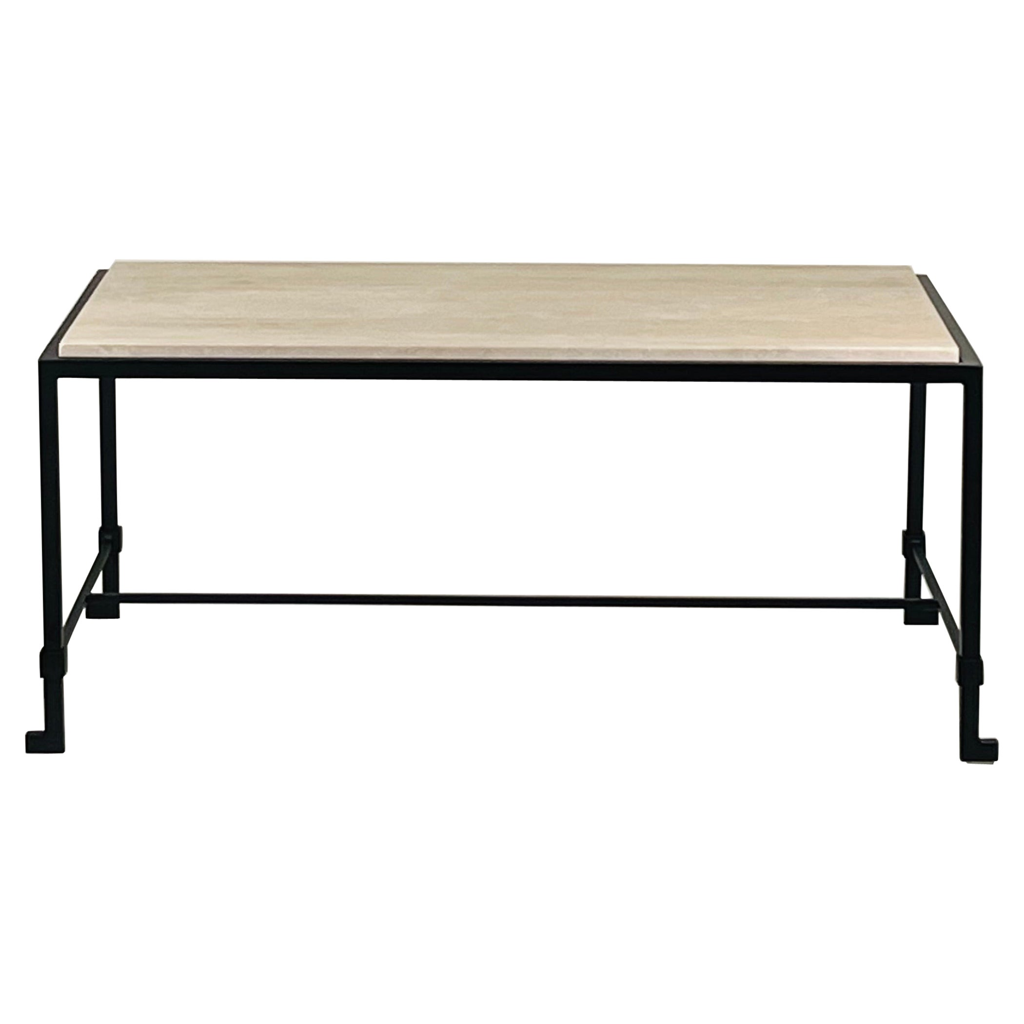 Couchtisch „Diagramme“ aus Schmiedeeisen und Travertin im Angebot