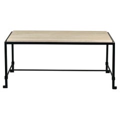 Petite table basse Diagramme en fer forgé et travertin