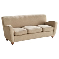 Italian Designer, Sofa, Fabric, Wood, Brass, Italy, 1940s