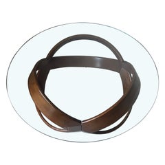 Round Woven Fir Wood Coffee Table with Glass Top, 1970s