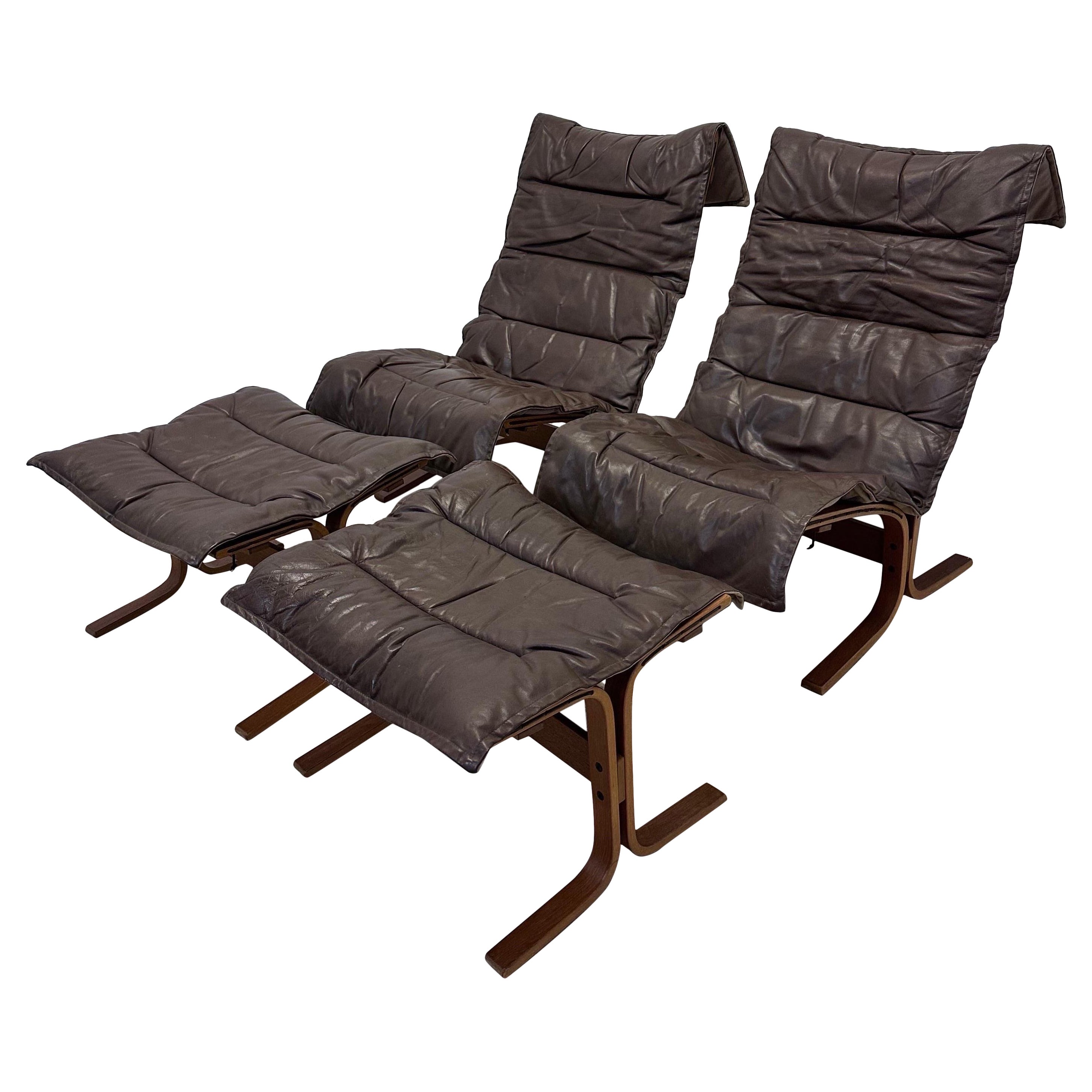 Pair of Ingmar Relling for Westnofa High Back “Siesta” Lounge Chairs With Footre