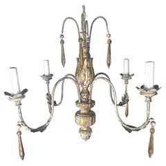 Lustre italien à quatre lumières en bois doré sculpté, années 1900
