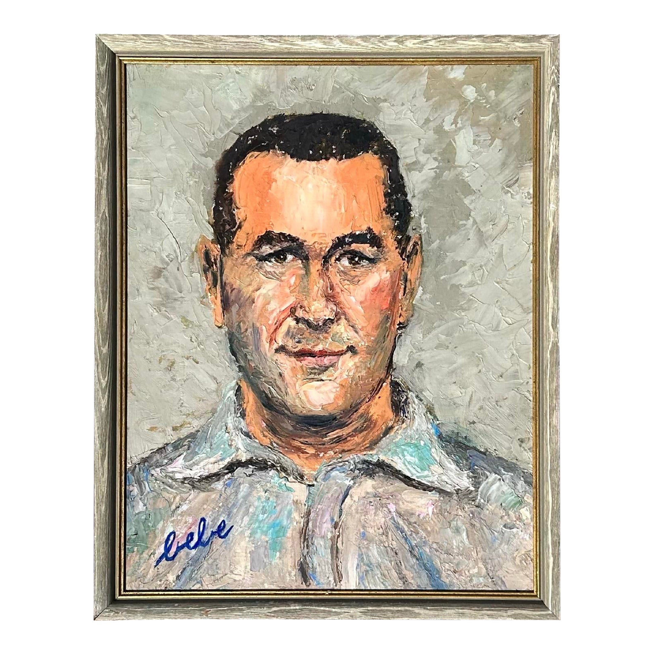 Ritratto astratto ad olio su tavola originale vintage