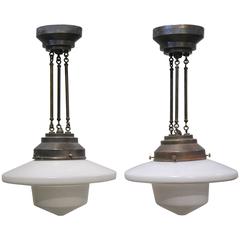 Milk Glass Brass Bank Lights