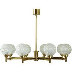 Kaiser Leuchten Eight Arm Brass Chandelier with Frosted Cut Glass Globes