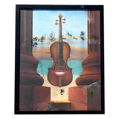 Pittura a olio su carta di epoca surrealista Boho