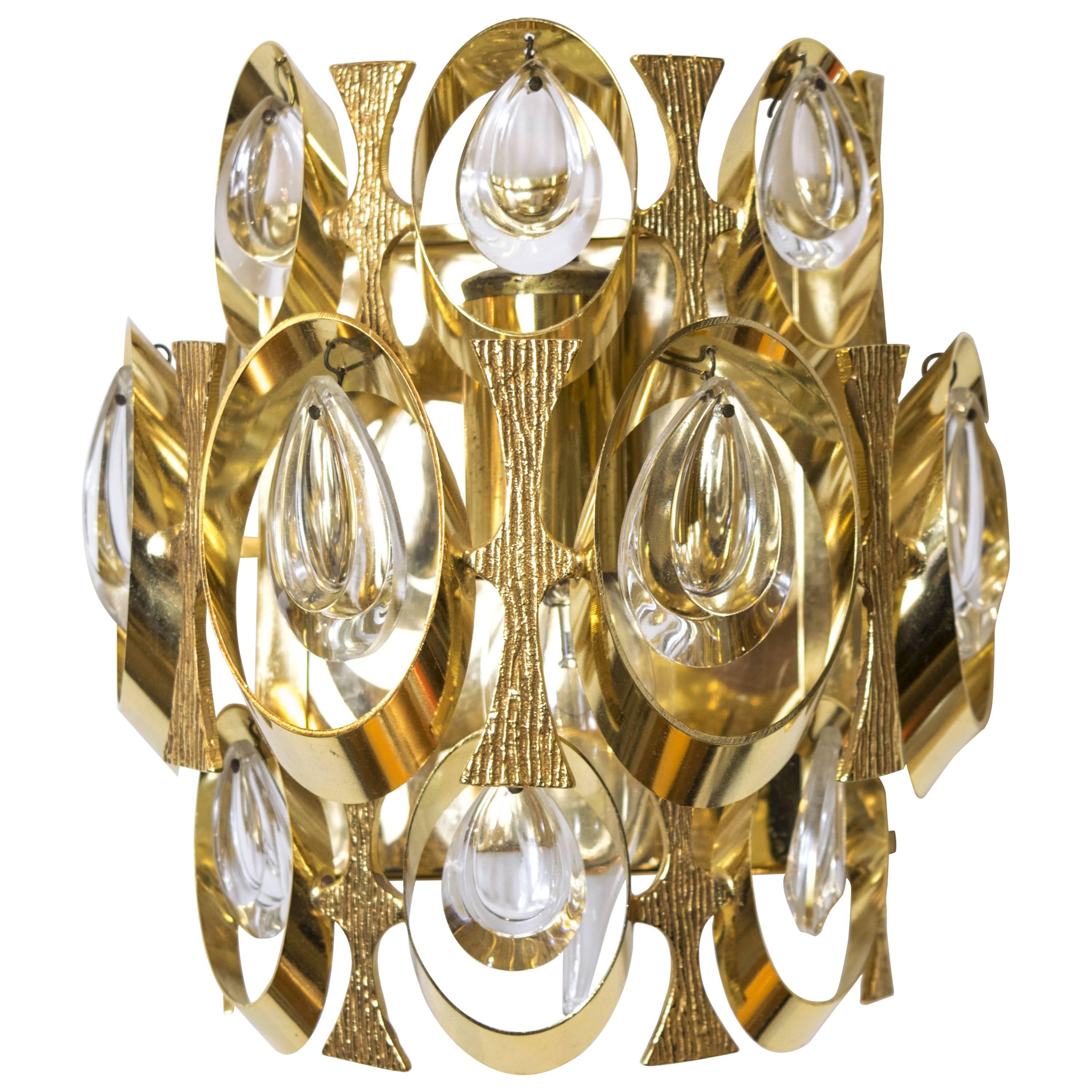 Sciolari Crystal and Gold-Plated Sculptural Wall Sconce For Sale