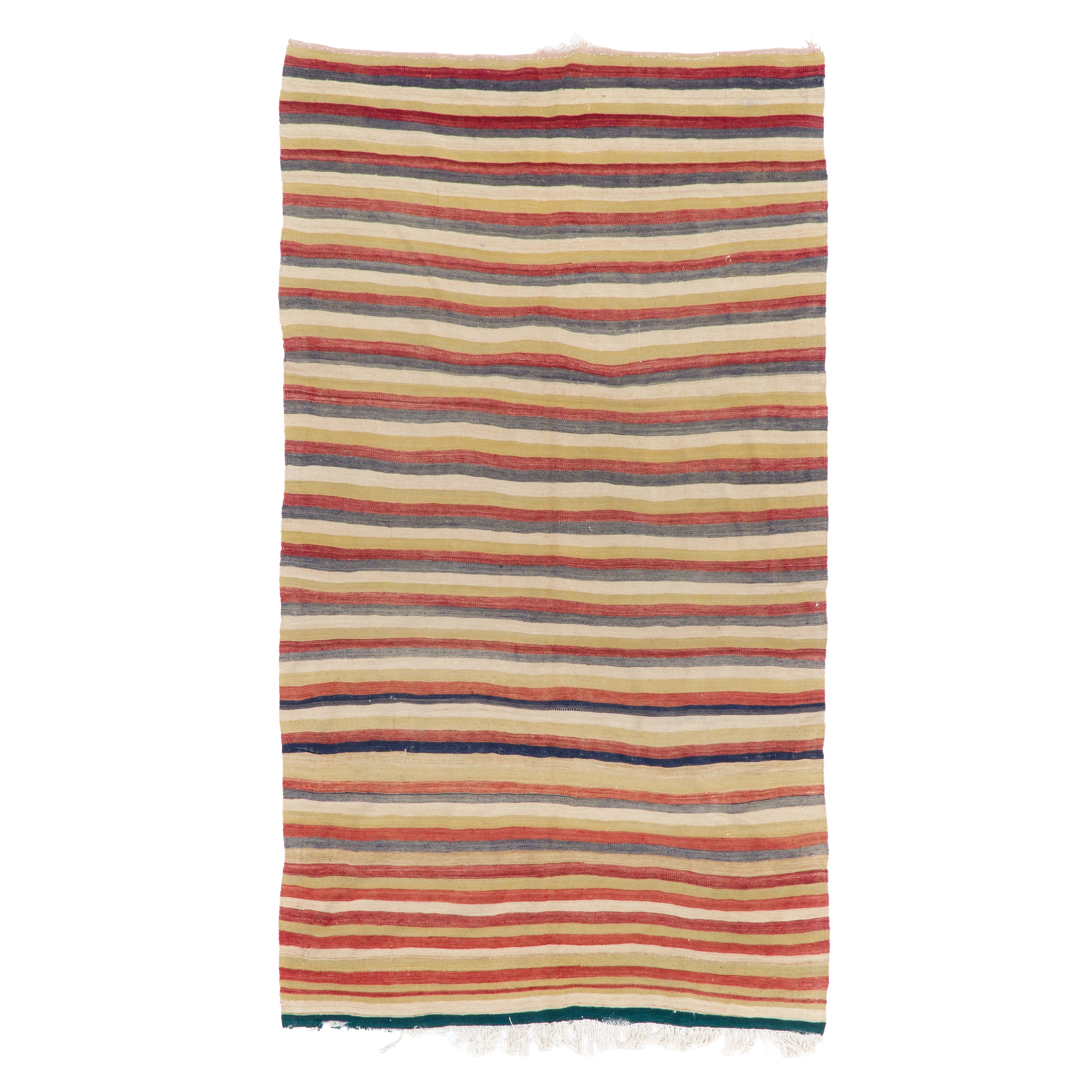 5x8.4 Ft Hand-Woven Vintage Turkish Kilim Rug 'Flat-Weave' with Striped Design For Sale