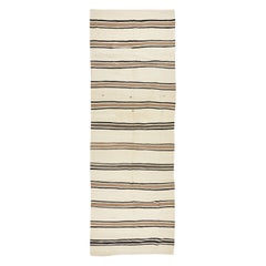 4.8x17 Ft Vintage Long Runner Kilim Teppich in Beige mit braunen und schwarzen Streifen