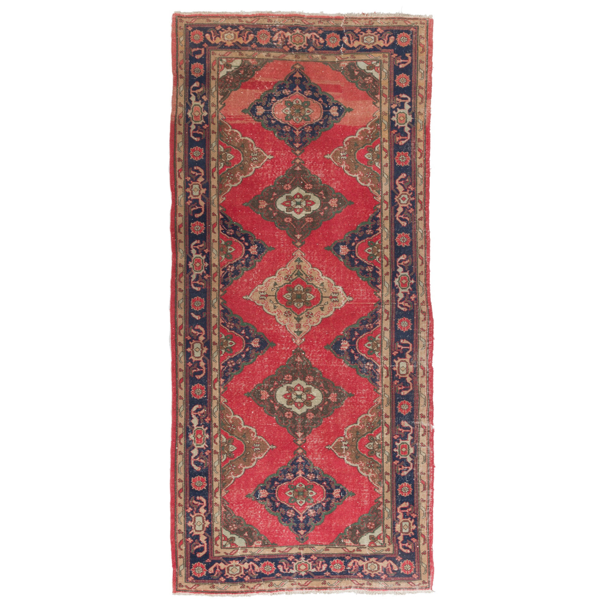 5x11 Ft Unique Vintage Red Runner Rug. Handmade Turkish Carpet for Hallway