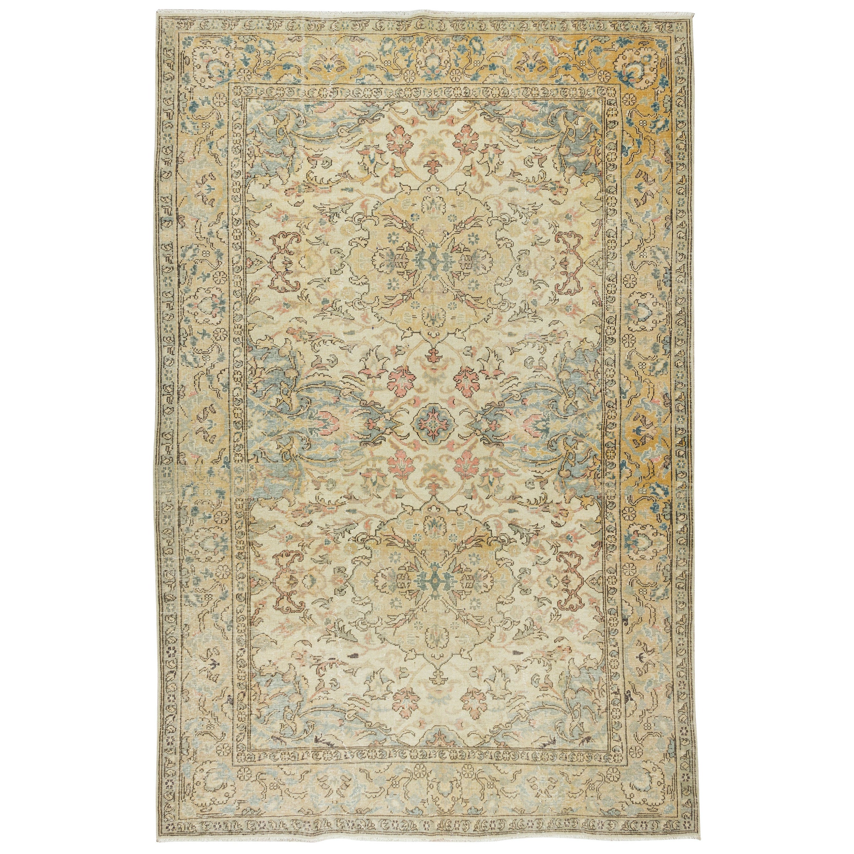 6.7x10.5 Ft Handmade Vintage Turkish Rug in Beige, Ideal for Home & Office Decor