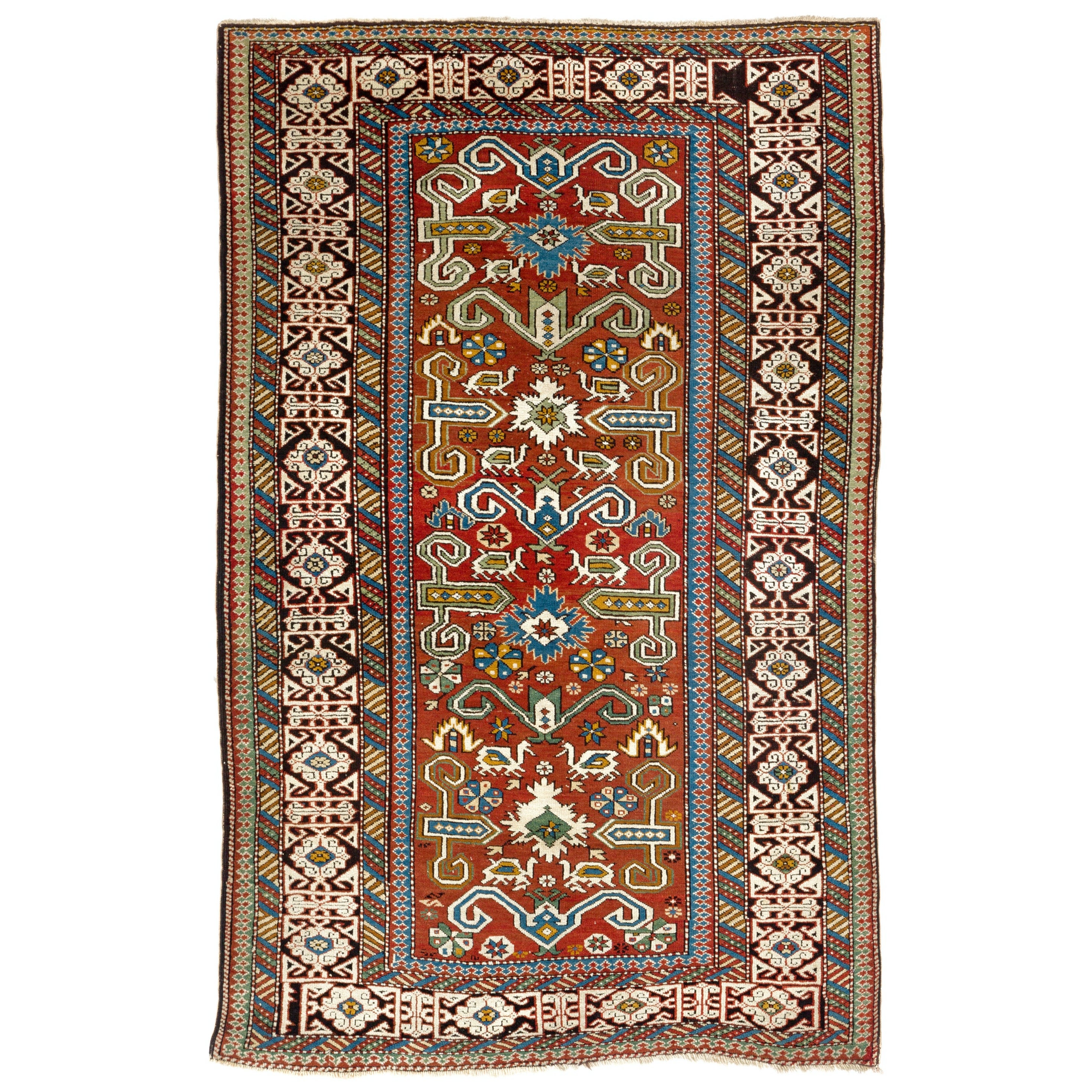3.5x5.4 Ft Antique Caucasian Perepedil Rug. Circa 1890