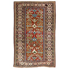 3.5x5.4 Ft Antique Caucasian Perepedil Rug. Circa 1890