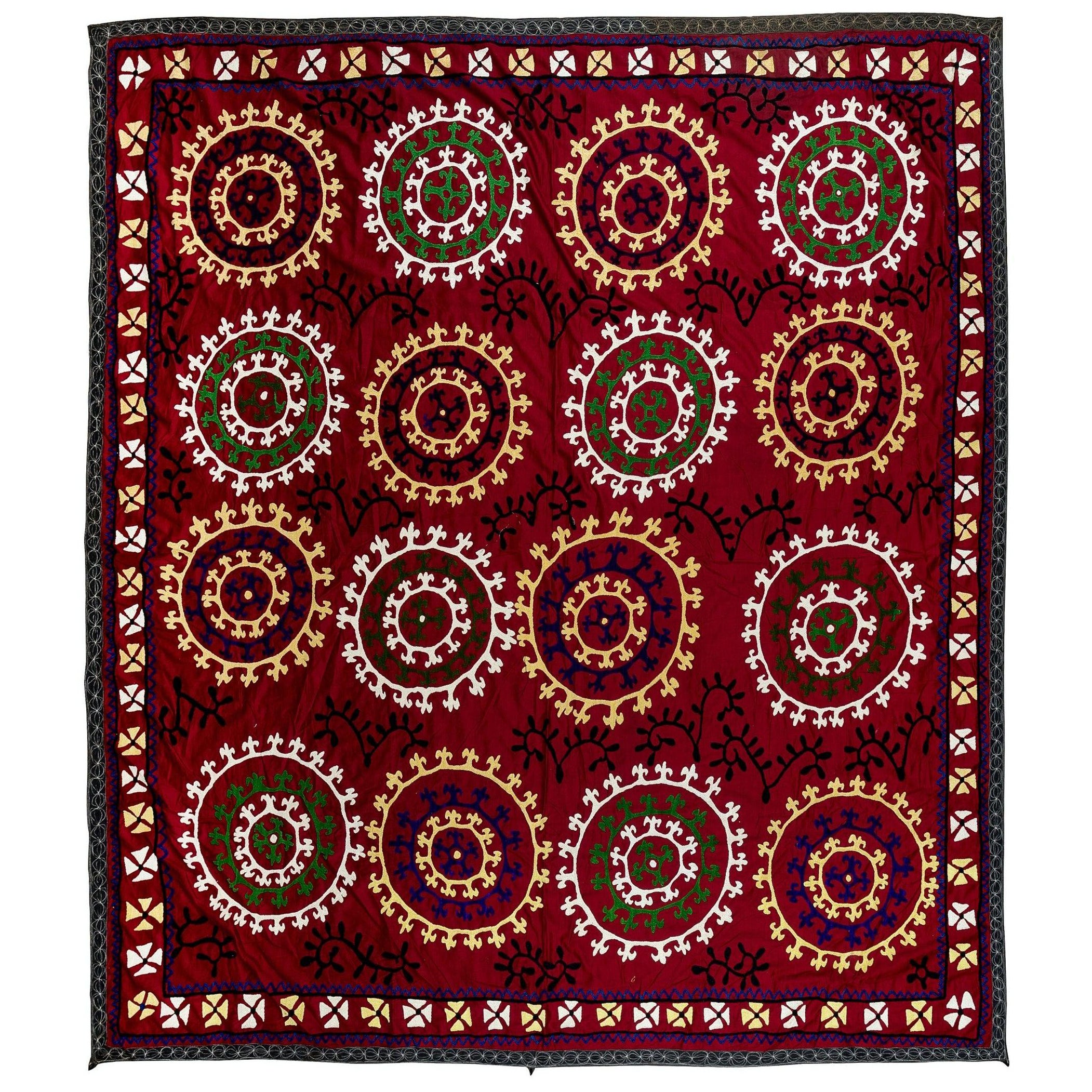 Cubrecama Bordado 6,8x7,2 Pies, Colgante de Pared Vintage, Tapiz Rojo, Manta de Seda
