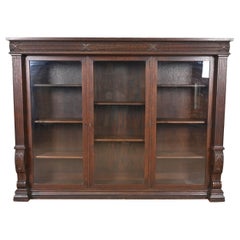 R. J. Horner Librería triple de roble tallado con frente de cristal estilo Imperio americano