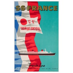 SS France Cie Gle Transatlantique c1961 French Line Travel poster Jean Jacquelin
