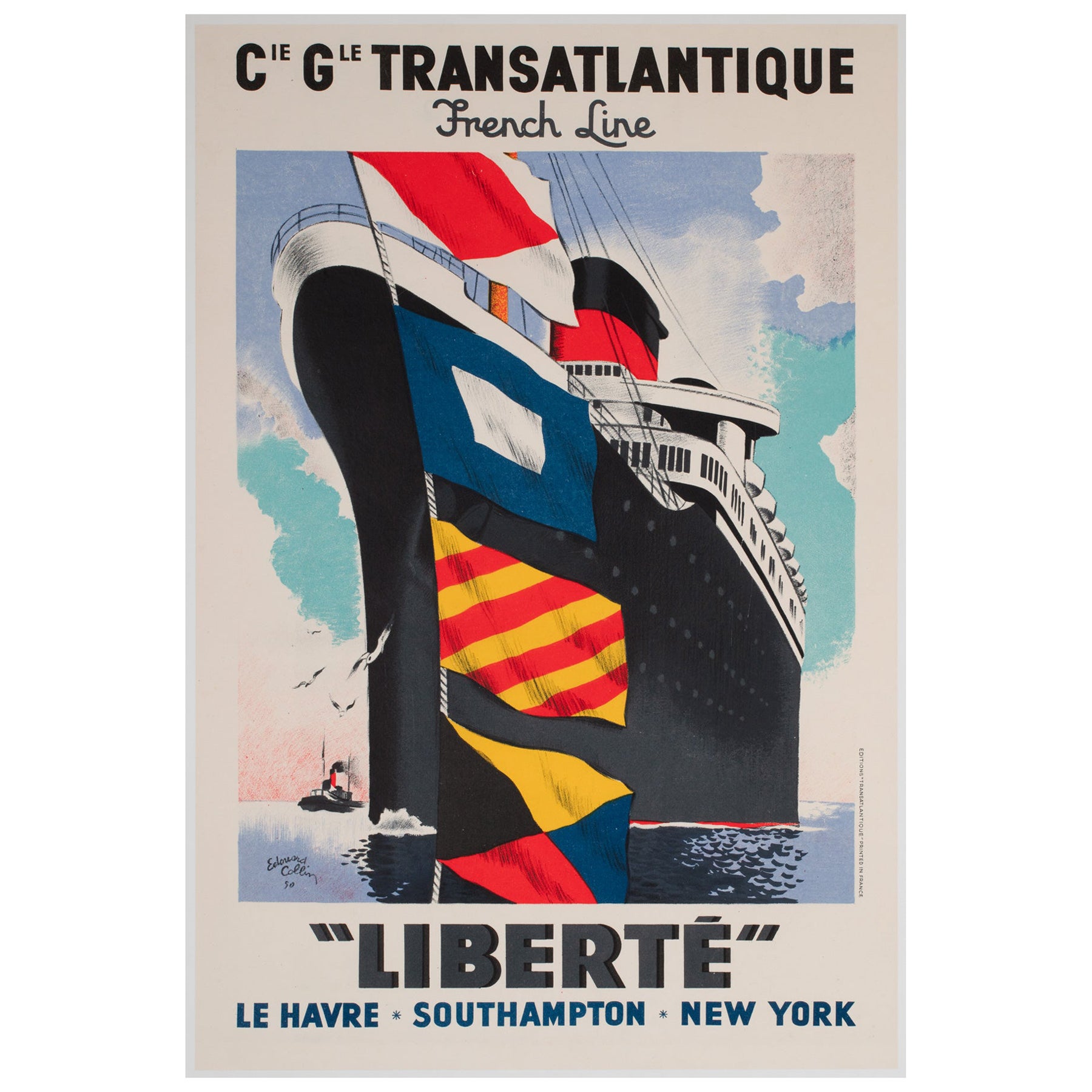 Liberte 1950 Cie Gle Transatlantique French Line Travel Poster, Edouard Collin