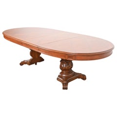 Karges Italian Provincial Carved Walnut Pedestal Extension Dining Table