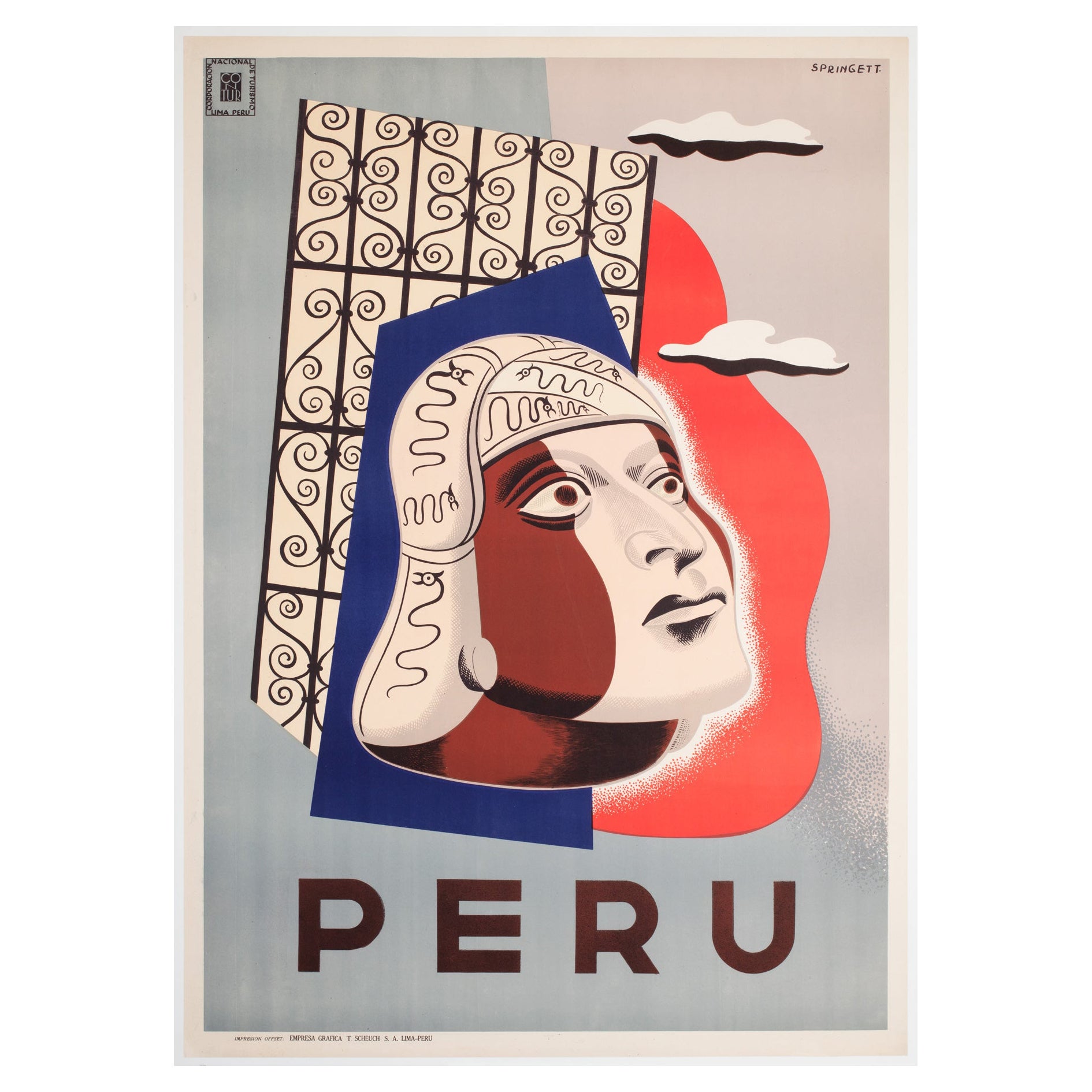 Poster pubblicitario di viaggio in Perù del 1950 circa, Sabino Springett