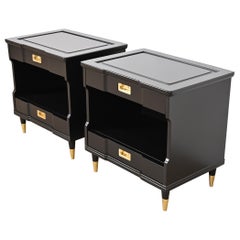 Comodini laccati in nero John Widdicomb Mid-Century Modern Hollywood Regency