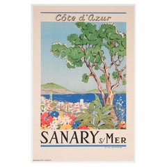 Cote D'Azur Sanary Sur Mer 1950s Travel Advertising Poster