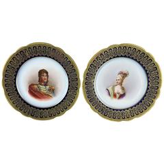 Pair of Napoleon III Sevres Portrait Plates, 1860, Mdme Pompadour / Marat