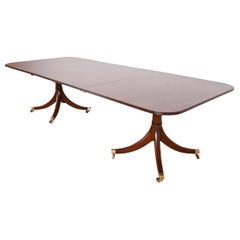 Baker Furniture Style Georgian Mahogany Double Pedestal Extension Dining Table