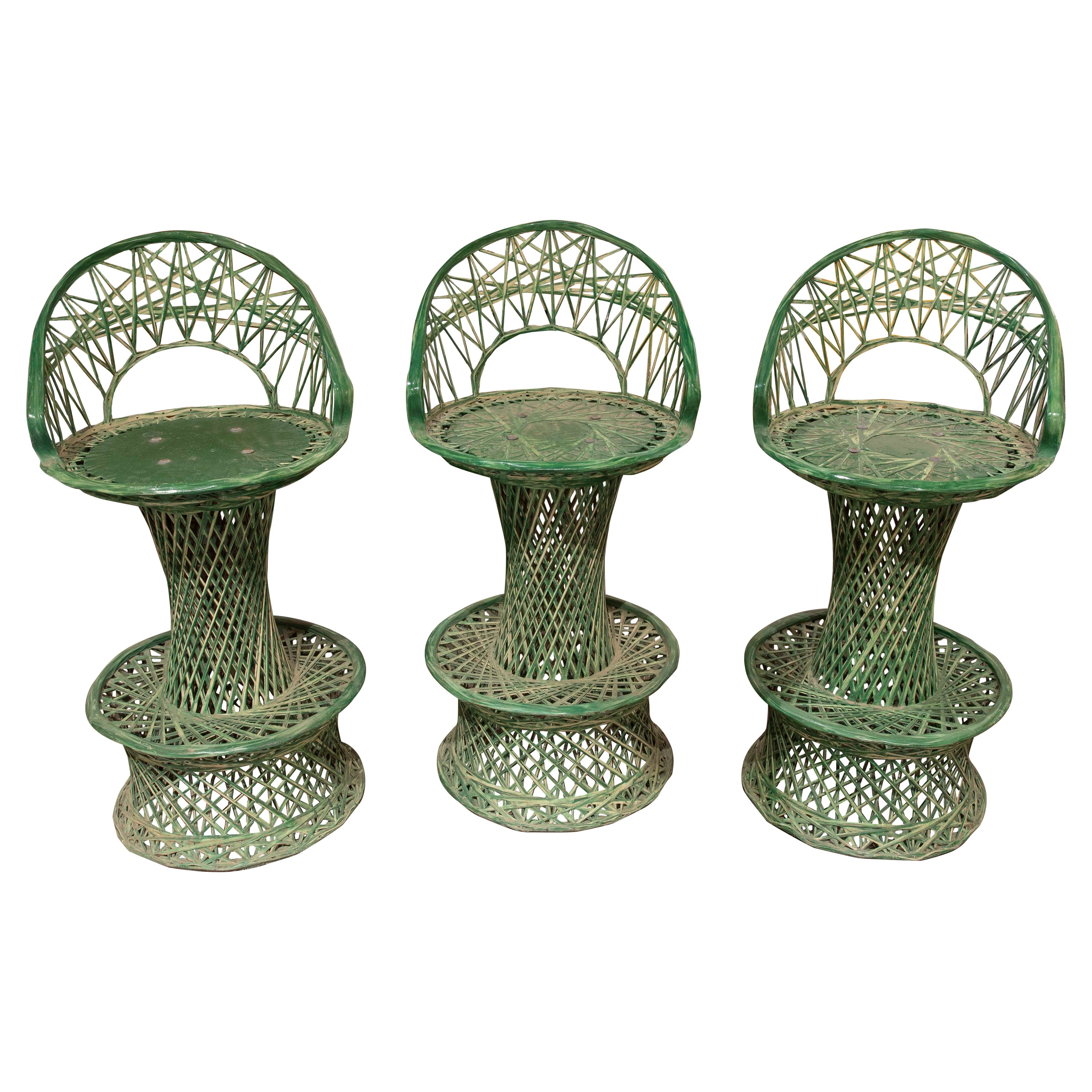 1970s Set of Three Green Resin High Bar Stools For Sale