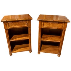 1970s Pair of Bamboo Imitation Root Wood Bedside Tables with One Drawer