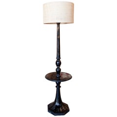 Chinoiserie Black Lacquered Floor Lamp with Round Half-height Table