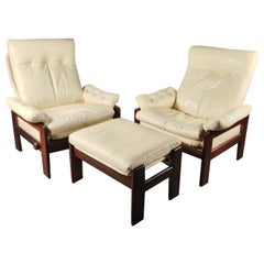 Pair Of Skippers Møbler Durup Atlanta Leather Reclining Lounge Chairs Footstool