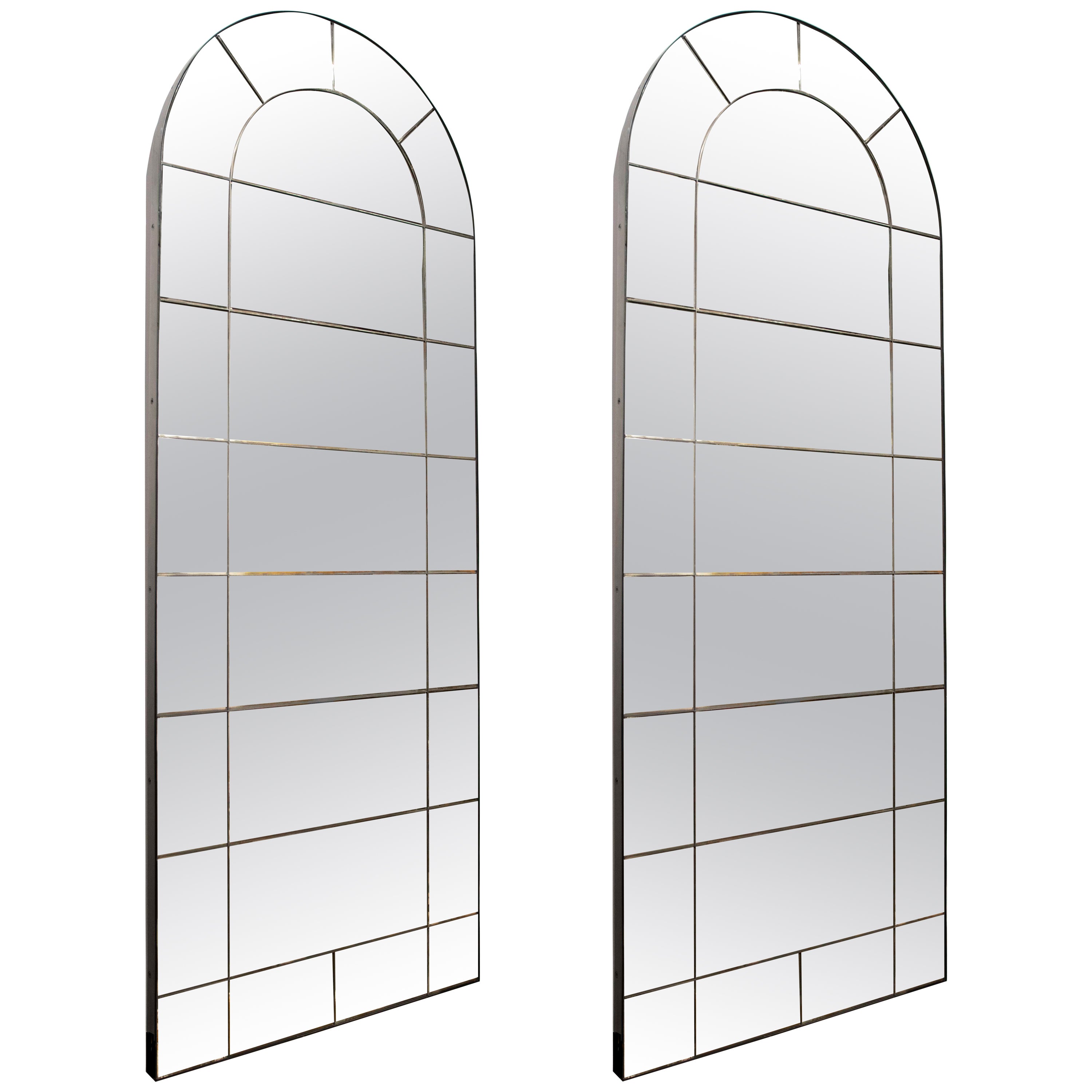 Pair of Semicircular Arch Wall Mirrors with Aged Mirrors