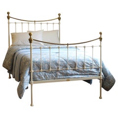 Small Double Brass and Iron Antique Victorian Bed in Cream, MD155
