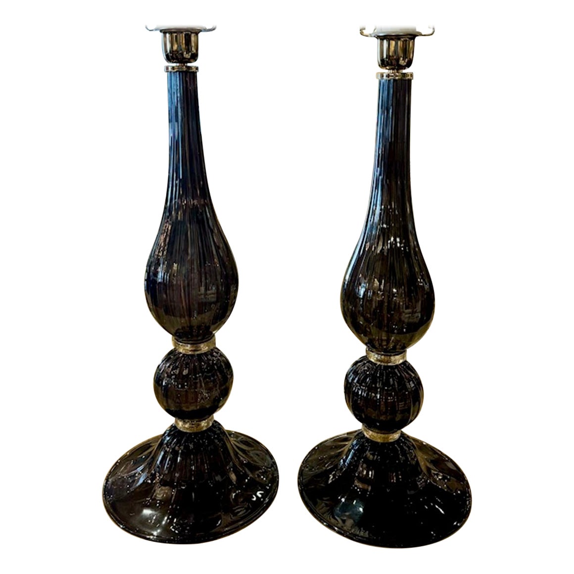 Pair of Murano Black Glass Lamps