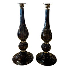 Pair of Murano Black Glass Lamps