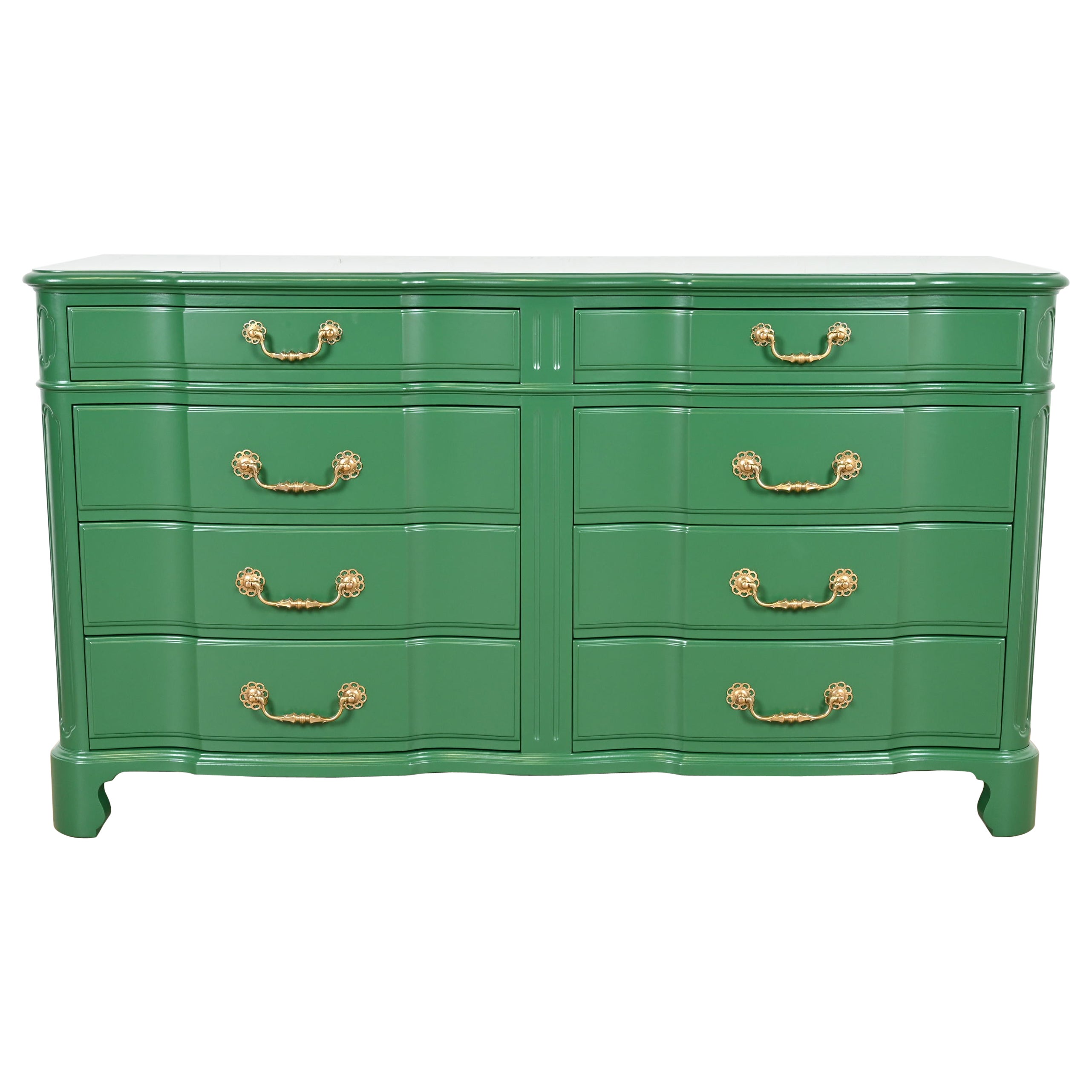 John Widdicomb Georgian Green Lacquered Eight-Drawer Double Dresser, Refinished